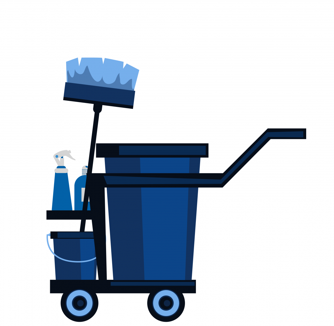 janitor's cart with cleaning equipment